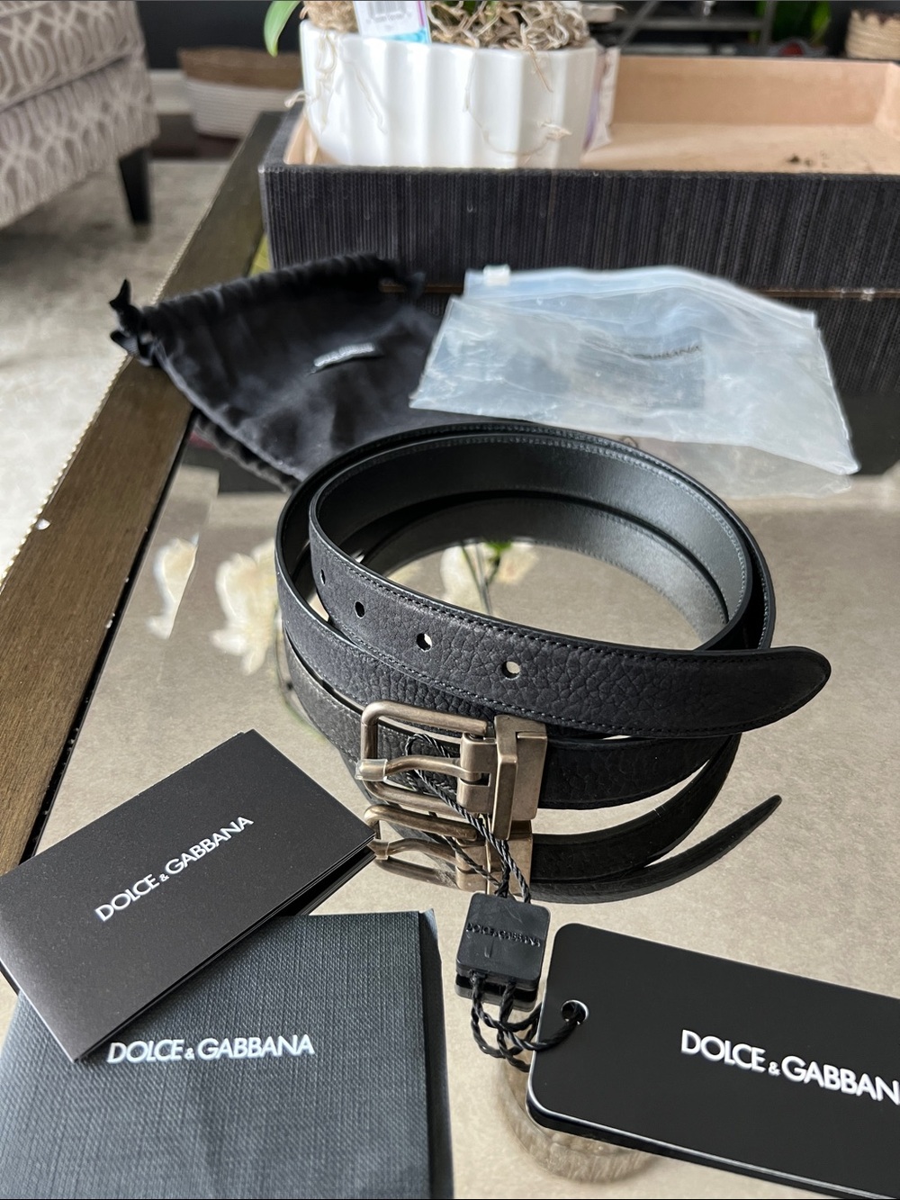 Dolce & Gabbana Black Leather Double-Wrap Belt with Silver-Tone Buckle